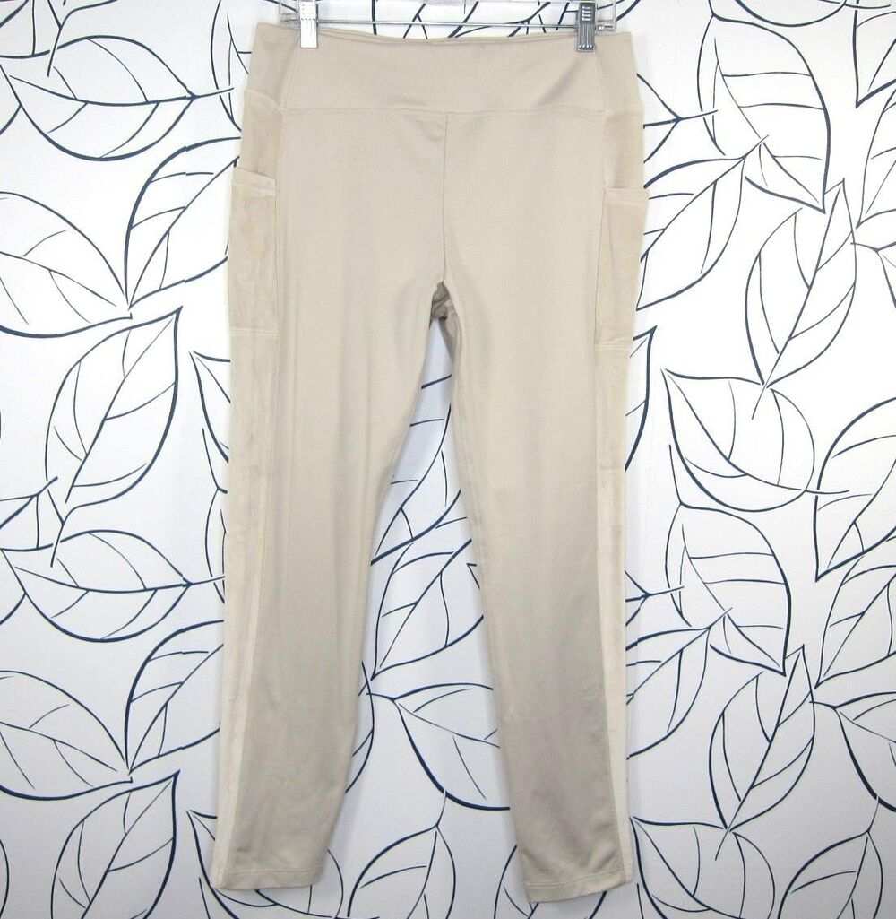 Victoria's Secret PINK Active Beige Velour Side-Stripe Winter Leggings, Size XL